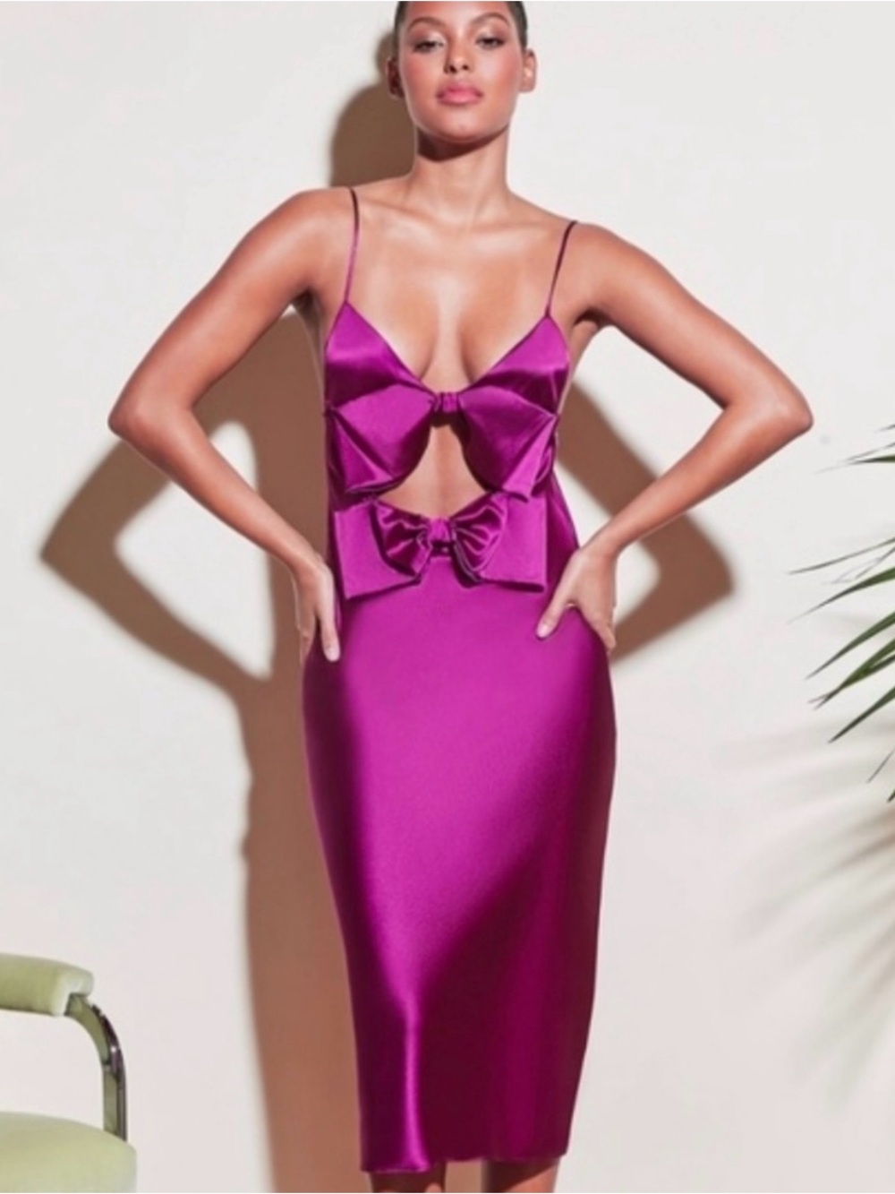 Fleur du Mal Magenta Silk Bow Cutout Midi Dress